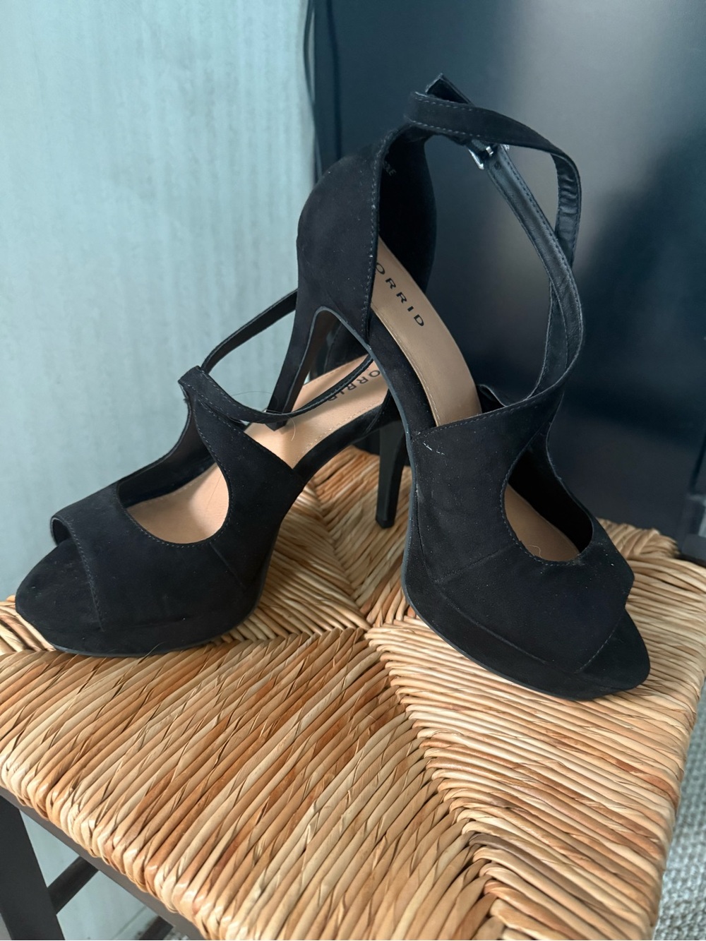 Torrid Black Velvet Peep-Toe Strappy Stiletto Heels
